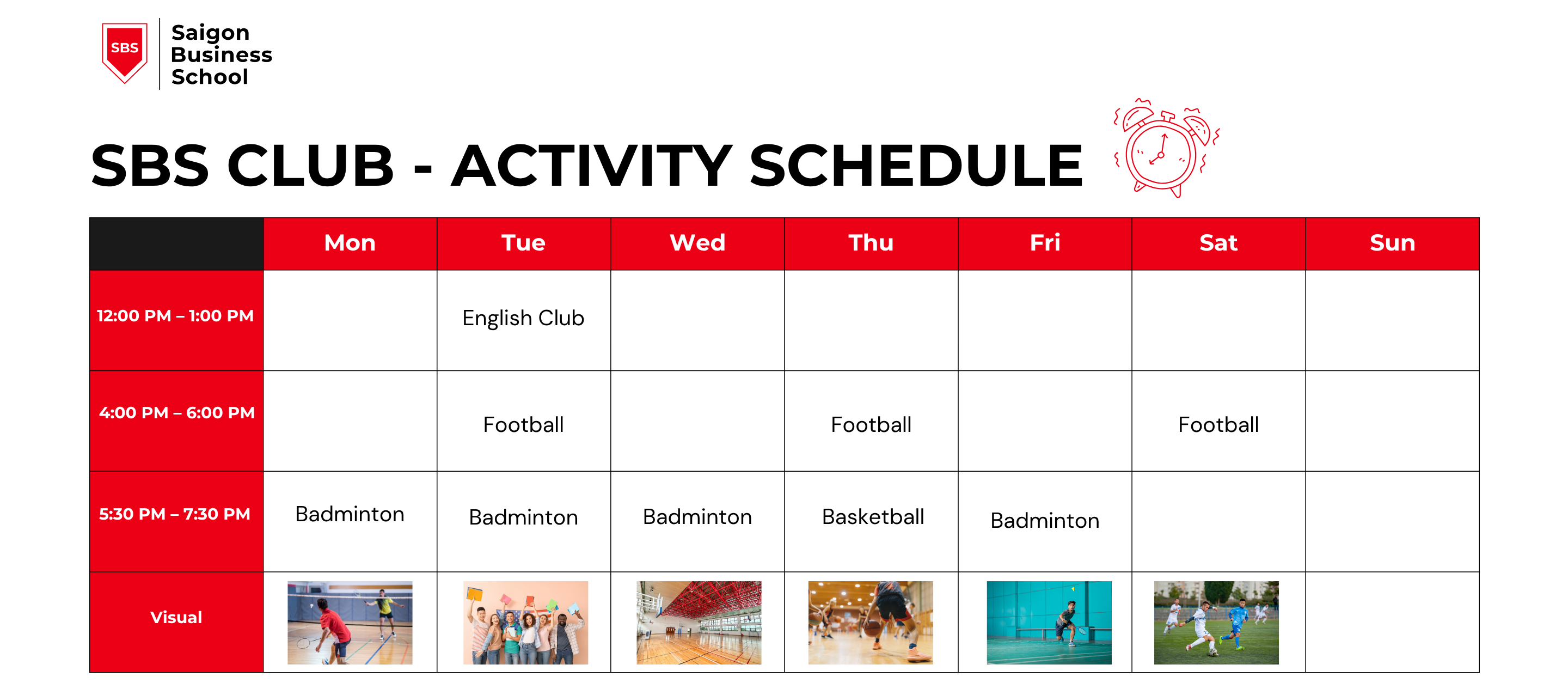 SBS Club Activity Schedule